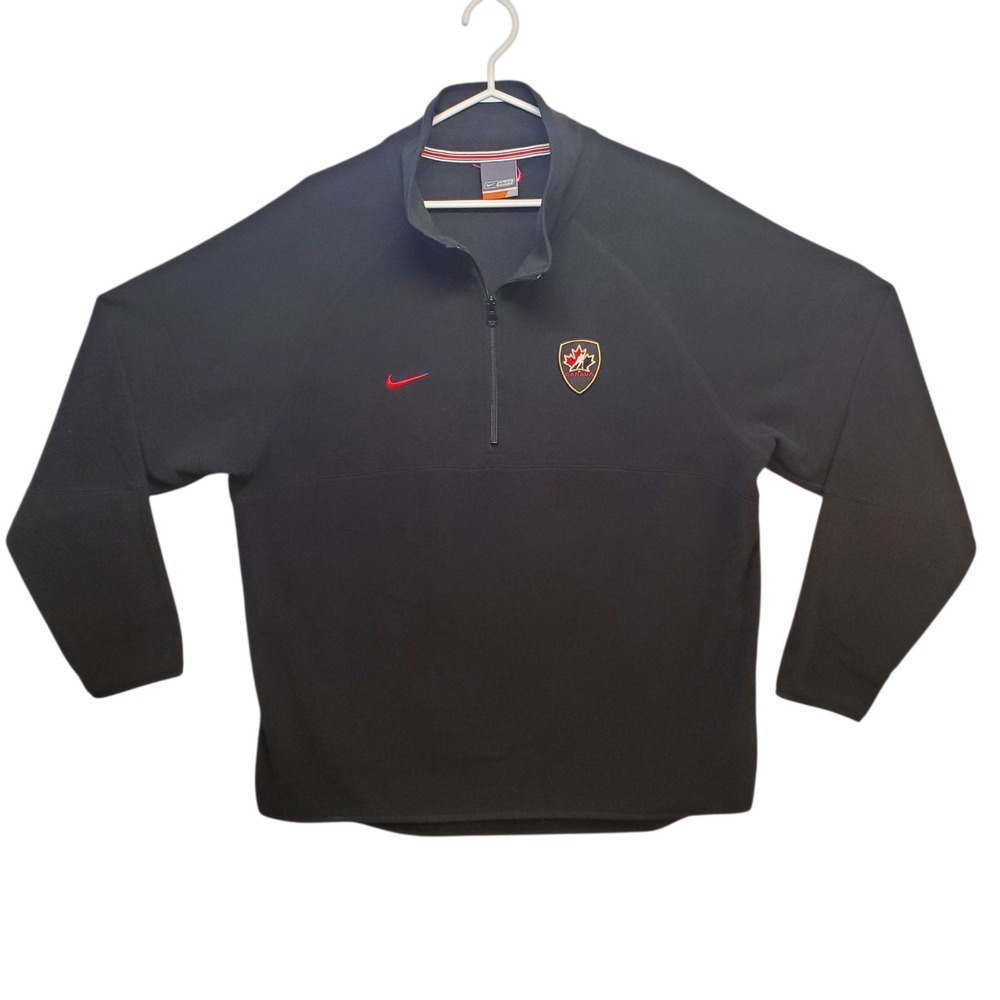 Nike Bauer Mens XL Team Canada Hockey 1/4 Zip Fleece Pullover Sweater Black Red